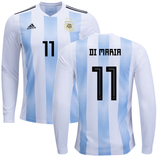 Argentina #11 Di Maria Home Long Sleeves Kid Soccer Country Jersey